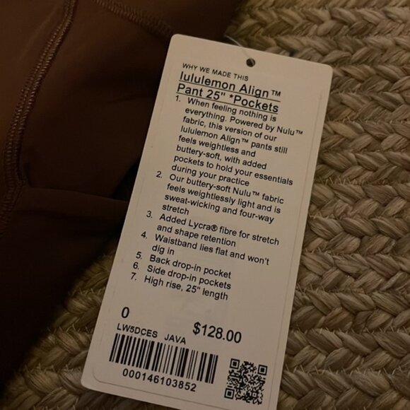 Nwt lululemon align leggings 25” with pockets Java - Picture 5 of 12